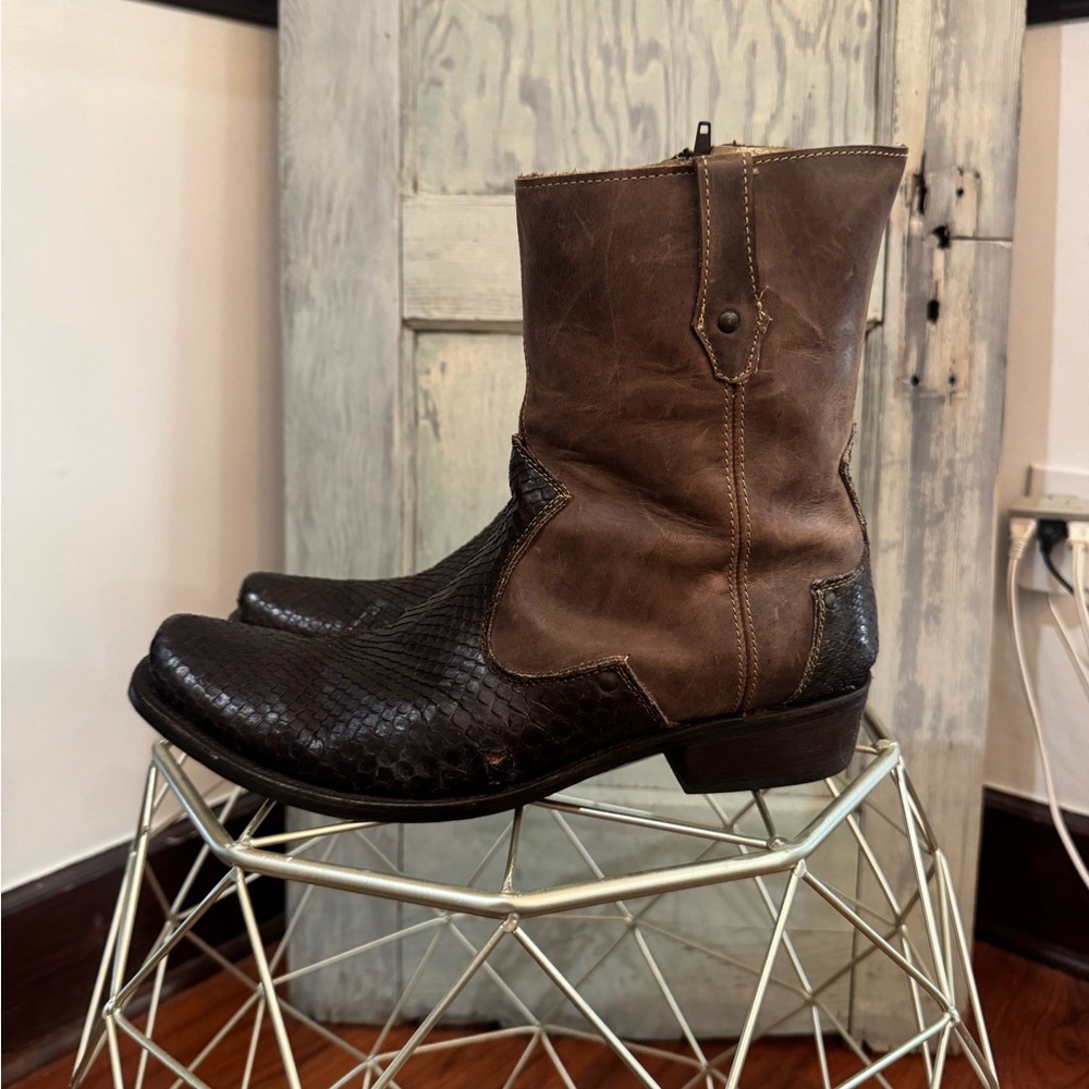 Veari Luxury Cowboy Boots Brown Python Leather Si… - image 3